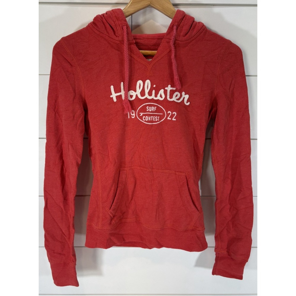 Vintage Hollister Womens Red Hoodie Surf Contest 1922 Embroidered Logo Sz XS Y2K